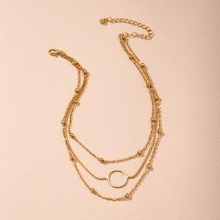 Hoop Pendant Layered Alloy Choker X245 - Gold - One Size