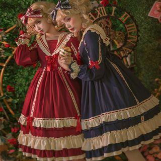 Long-sleeve Sailor-collar Tiered A-line Dress