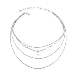 Alloy Lettering Layered Necklace 1723 - Silver - One Size