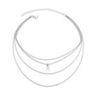 Alloy Lettering Layered Necklace 1723 - Silver - One Size