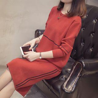 Set: Contrast Trim Sweater + Knit Midi Skirt