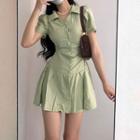 Short Sleeve Ruched Shirt Dress