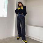 Contrast-panel Coated Wide-leg Jeans