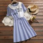 Short-sleeve Lettering Striped A-line Dress