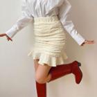 Frill-hem Shirred Lace Miniskirt