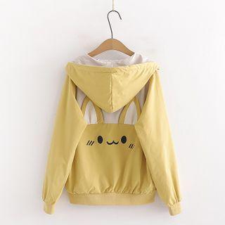 Cat Embroidered Color-block Hooded Baseball Jacket