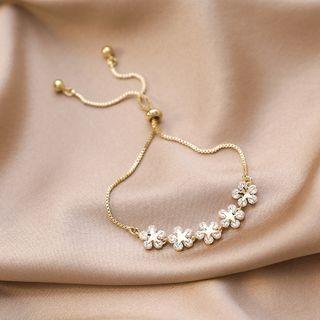 Flower Rhinestone Bracelet Gold - One Size