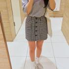 Button-front Gingham Skirt