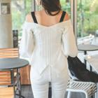 Off-shoulder Bishop-sleeve Knit Top