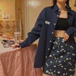 Flower Print Denim A-line Skirt
