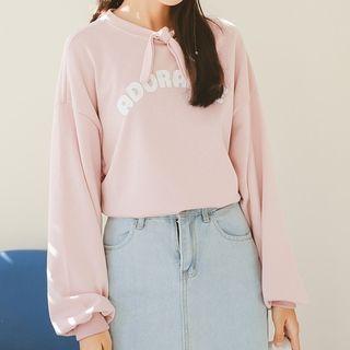 Lettering Tie-neck Pullover