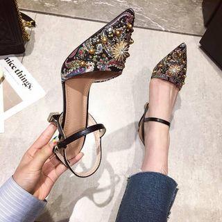 Embellished Kitten Heel Pointed Slingback Pumps
