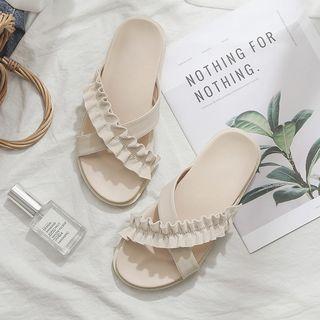Ruffle Accent Crossover Strap Platform Sandals