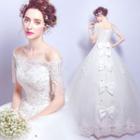 Short-sleeve Bow Accent A-line Wedding Gown