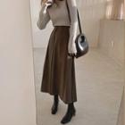 Band-waist Wrap-front Flare Skirt