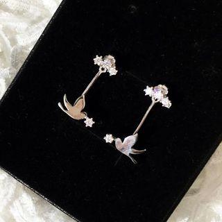 925 Sterling Silver Rhinestone Bird Swing Earring Silver - One Size