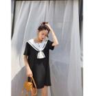 Color Panel Sailor Collar Short Sleeve Dress