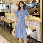 Plain Tied Waist Shirtdress