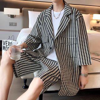 Set: Short-sleeve Houndstooth Blazer + Shorts