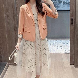 Set: 3/4-sleeve Blazer + Strappy Midi A-line Dress