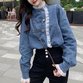 Denim Frill Trim Blouse
