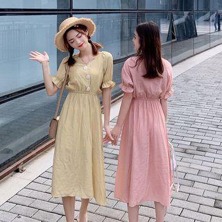 V-neck Plain Midi Dress