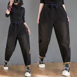 Print Panel Baggy Jeans