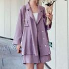 Set: Striped Double Breasted Blazer + Wide-leg Dress Shorts