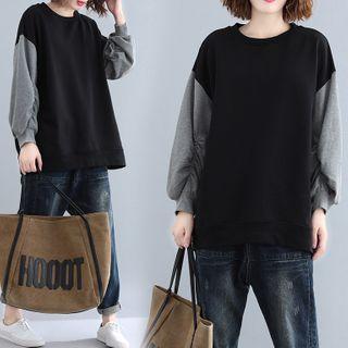 Ruched Two-tone Pullover Black & Gray - One Size
