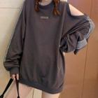 Striped Cold Shoulder Sweatshirt Gray - One Size