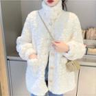 Stand Collar Fleece Jacket White - One Size