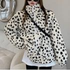 Leopard-print Stand-collar Furry Jacket Leopard - One Size