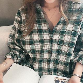 Padded-shoulder Boxy-fit Plaid Shirt