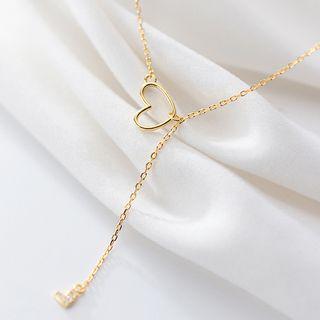 925 Sterling Silver Rhinestone Heart Y Necklace