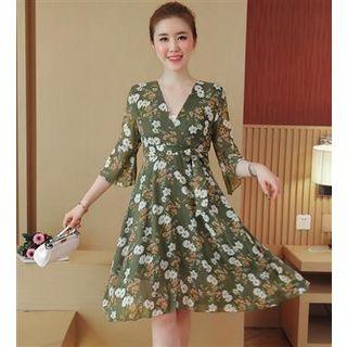 Tie-waist Floral Chiffon Midi Dress