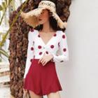 Dotted Pane Long-sleeve Swimsuit
