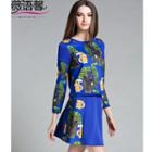 Set: Squirrel Print Long Sleeve Top + A-line Skirt