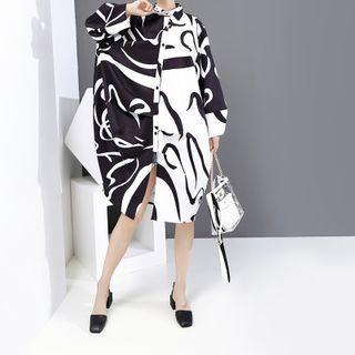 Two-tone Printed Shirtdress