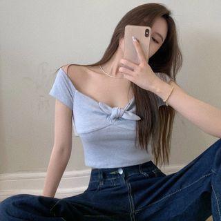 Boatneck Knotted Crop T-shirt