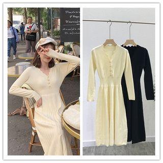 Henley Midi Knit A-line Dress