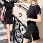 Short-sleeve Zip-hem Mini A-line Dress