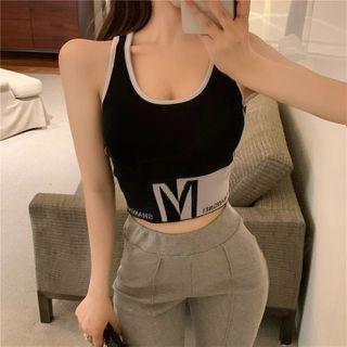 Lettering Contrast Trim Knit Camisole