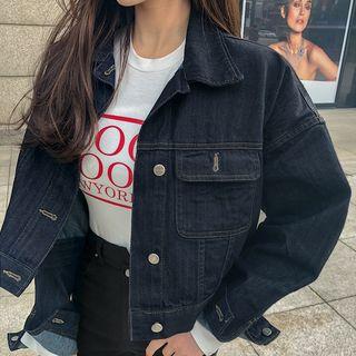 Short Denim Trucker Jacket Dark Blue - One Size