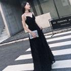 Spaghetti-strap Feather A-line Evening Gown