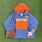 Applique Color Block Hooded Jacket Tangerine & Blue - One Size