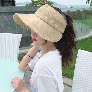 Flower Embroidered Wide Brim Visor Hat