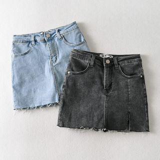 Denim Slit Mini Straight-fit Skirt