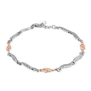 14k/585 Rose White Gold Diamond Cut Twist And Wave Segment Bracelet