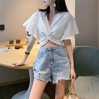 Bell-sleeve Knotted Crop Top