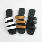 Triple-strap Genuine-leather Slide Sandals